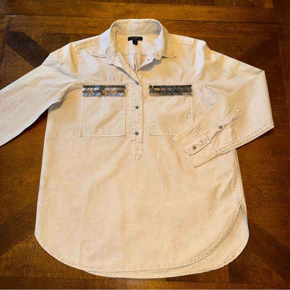 J. Crew Tops - J Crew Women’s Tan Taupe Tunic Shirt Blouse with Bedded Chest Pockets Size 6